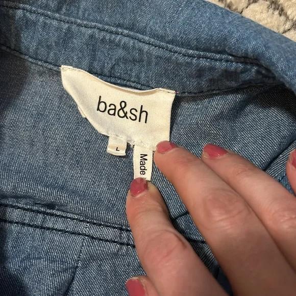 Ba&sh Ianis Mixed Denim Long Sleeve Button Front Collared Shirt Sz L - Picture 5 of 11